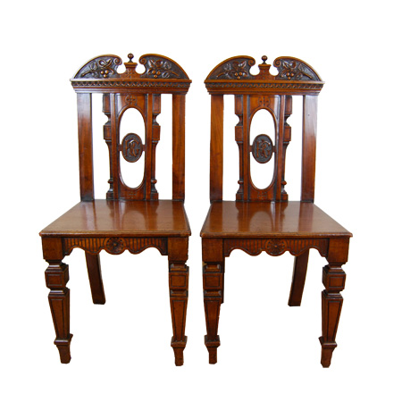 Aesthetic period carved hall chairs - The Sitting Place