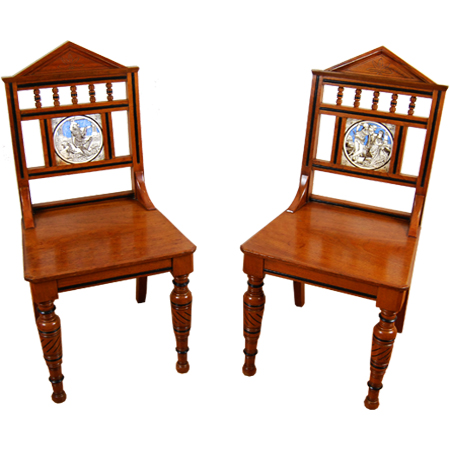 Aesthetic period Minton tile hall chairs - The Sitting Place