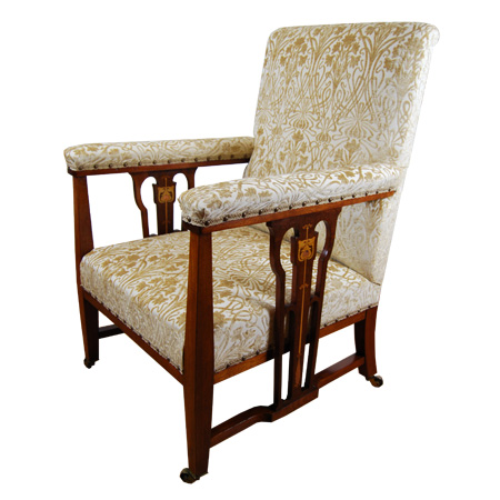 Edwardian Art nouveau inlaid and upholstered armchair - The Sitting Place