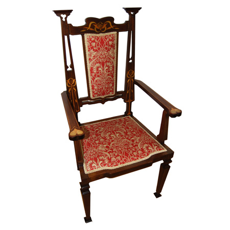 Arts and crafts or Art Nouveau inlaid high back chair - The Sitting Place