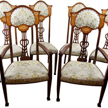 Art Nouveau high back chairs inlaids with flowers - The Sitting Place