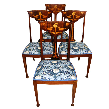 Art Nouveau dining chairs inlaid with Calla lily - The Sitting Place