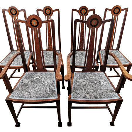 Arts & Crafts highback dining inlaid with ebonised wood and pewter - The Sitting Place