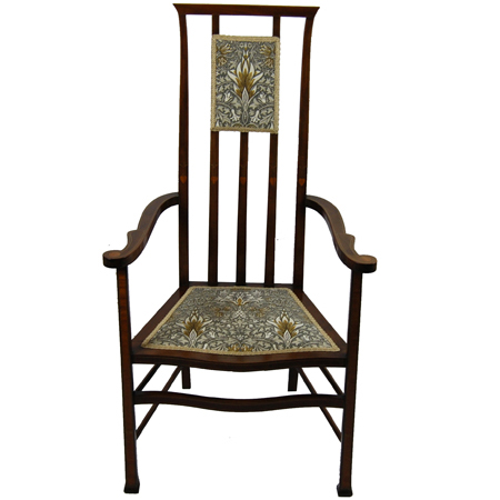 Arts and crafts inlaid rectilinear highback chair - The Sitting Place