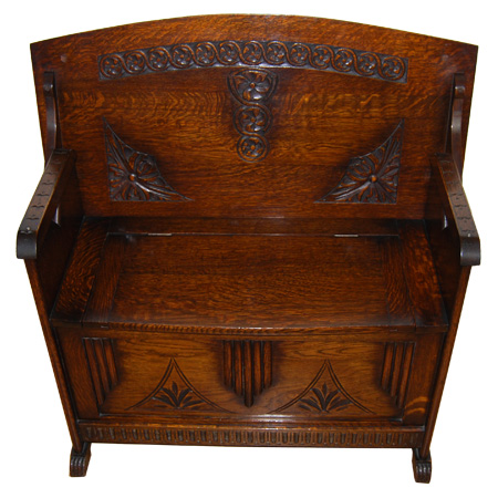 1920s carved oak monks bench - The Sitting Place