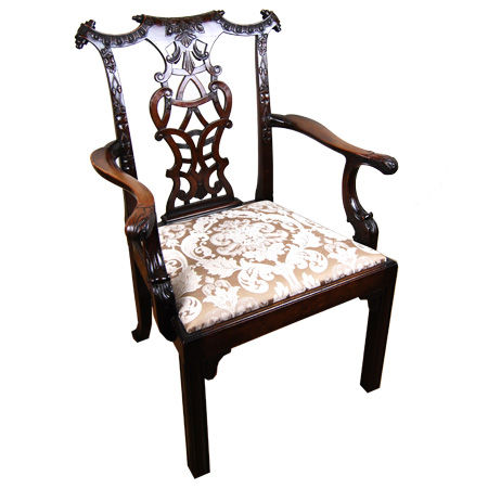 Chippendale Revival elbow chair with profuse carving - The Sitting Place