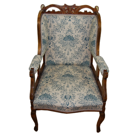 Edwardian inlaid upholstered wingback armchair - The Sitting Place