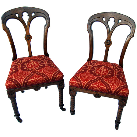 Pair of Gothic revival oak side chairs - The Sitting Place