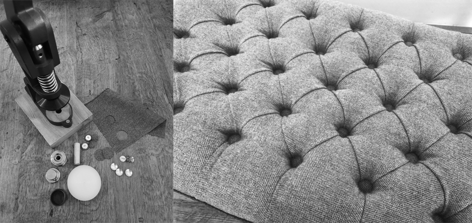 The upholstery process includes finishing touches to add decorative detailing such as in the use of different trimming braids, close or space nailing and deep buttoning.